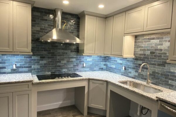 Backsplash- Tennessee Blue Floors- Boardwalk Coney Island Walnut