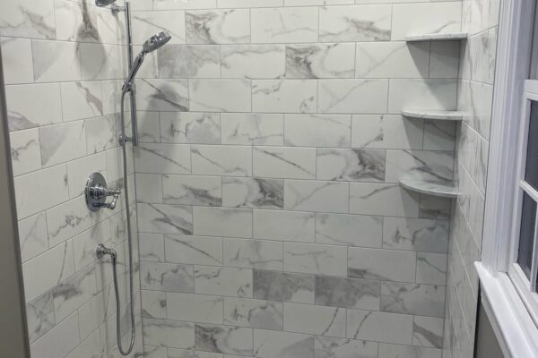 Walls- Classic Calacatta Shower Floor- Geo Classic Basketweave